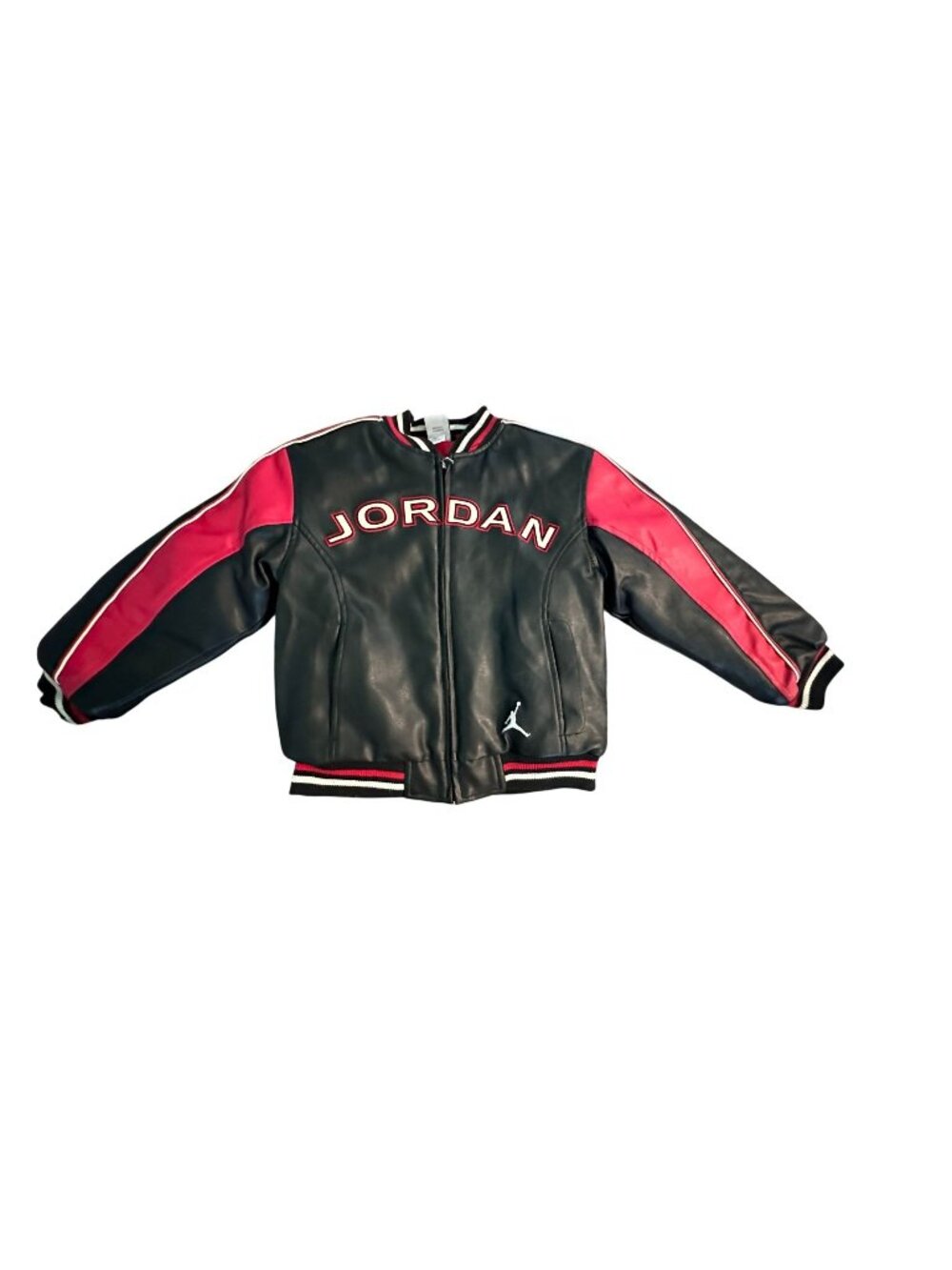 Air Jordan Black Red Jacket 23 Back Logo Small Embroidered Ribbed Trim Faux Leat